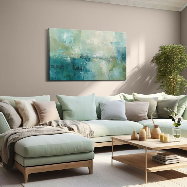 Canvas schilderij woonkamer Abstract Kunstwerk van Blauw en Groen