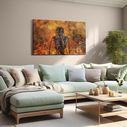 Canvas schilderij woonkamer Vrouw is Vastgeketend aan een Vuur