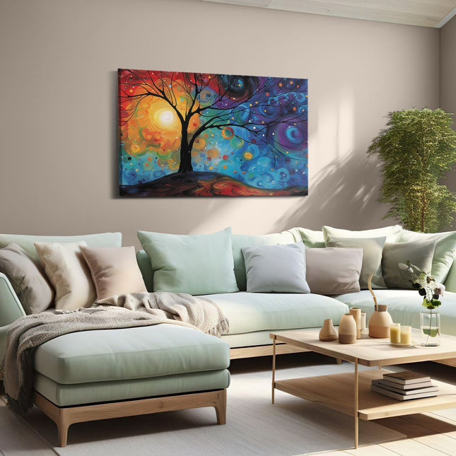 Canvas schilderij woonkamer Kleurrijk Kunstwerk van een Boom