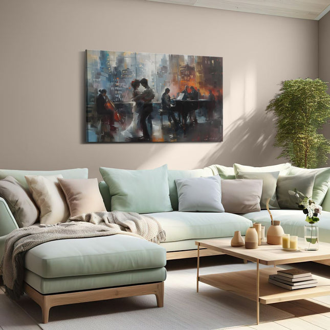 Canvas schilderij woonkamer Kunstwerk van een Koppel dat Danst voor een Piano