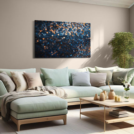 Canvas schilderij woonkamer Blauwe en Oranje Achtergrond met veel Glitters