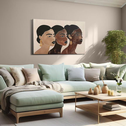 Canvas schilderij woonkamer Drie Vrouwen met Verschillende Huidtinten