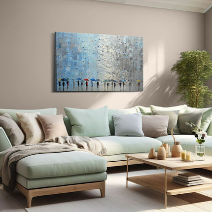 Canvas schilderij woonkamer Mensen die Paraplu's Vasthouden in de Regen