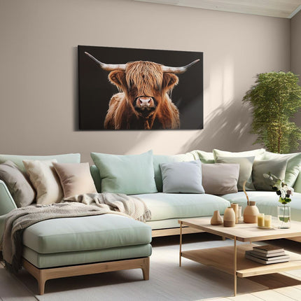Canvas schilderij woonkamer Schotse Hooglandkoe met Lange Hoorns