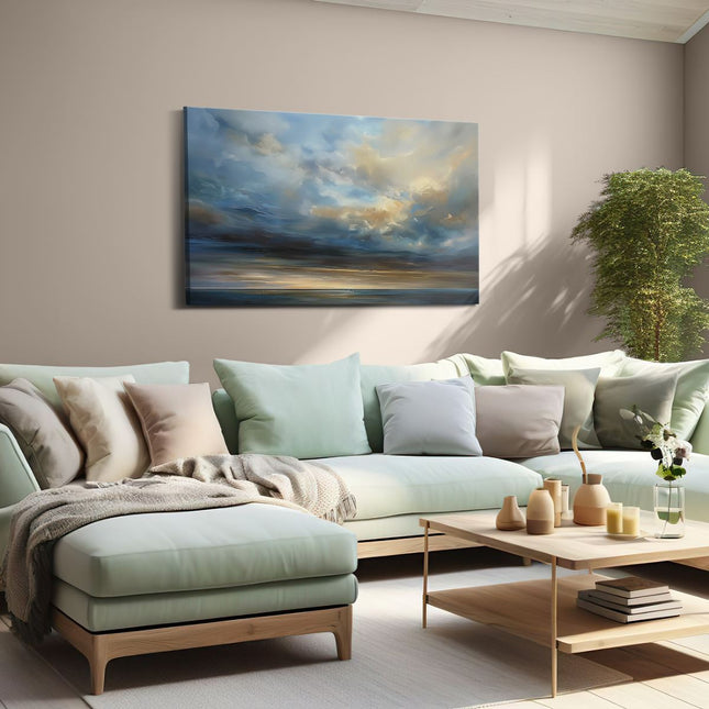 Canvas schilderij woonkamer Kunstwerk van een Bewolkte Hemel boven de Oceaan