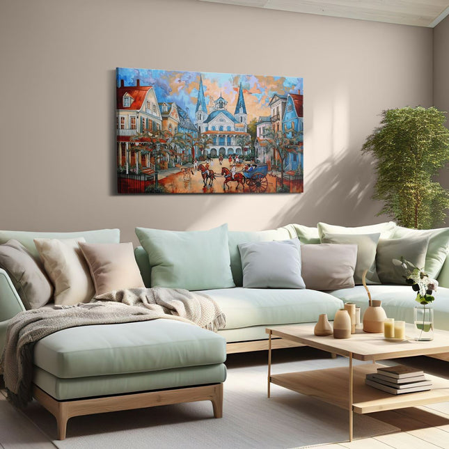Canvas schilderij woonkamer Kunstwerk van een Paardenkoets in Charleston, Zuid-Carolina