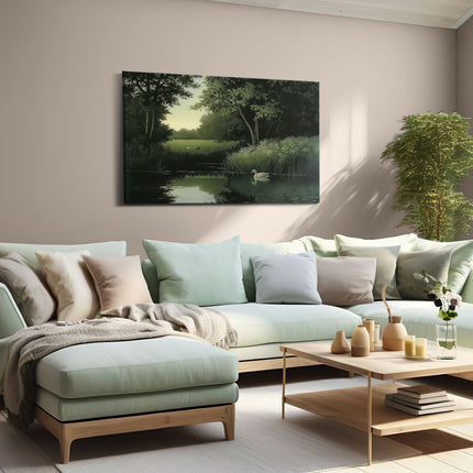 Canvas schilderij woonkamer Twee Zwanen in een Vijver