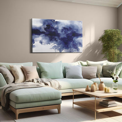 Canvas schilderij woonkamer Blauwe Inktspatten op een Witte Achtergrond