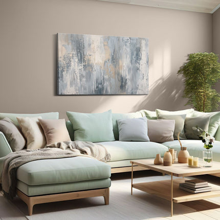 Canvas schilderij woonkamer Abstract Kunstwerk met Blauwe en Beige Kleuren