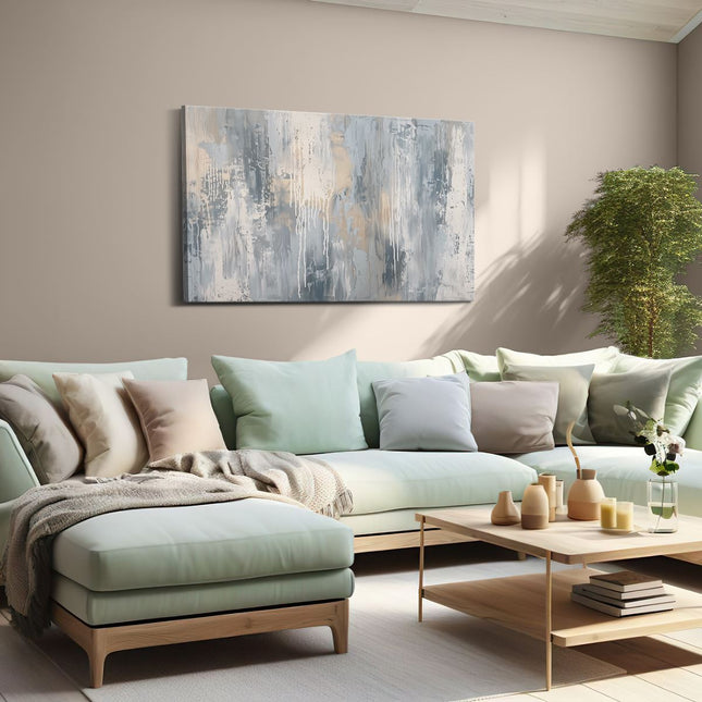 Canvas schilderij woonkamer Abstract Kunstwerk met Blauwe en Beige Kleuren