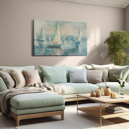 Canvas schilderij woonkamer Zeilboten op het Water