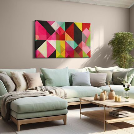 Canvas schilderij woonkamer Kleurrijke Driehoeken op een Zwarte Achtergrond