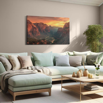 Canvas schilderij woonkamer Zonsondergang in Zion Nationaal Park, Utah, Utah, Utah, Utah