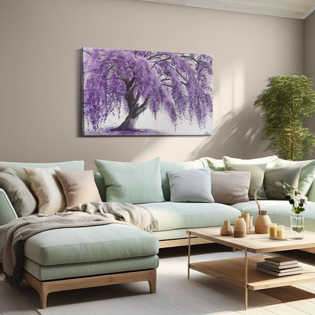 Canvas schilderij woonkamer Paars Treurwilg Kunstwerk