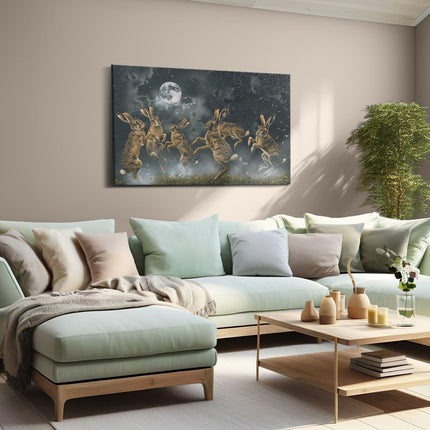 Canvas schilderij woonkamer Hazen Springen in het Maanlicht