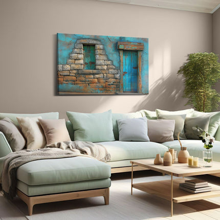 Canvas schilderij woonkamer Blauwe Deur en een Stenen Muur