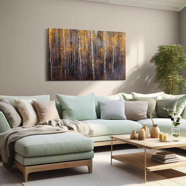 Canvas schilderij woonkamer Kunstwerk van Berkenbomen in een Bos