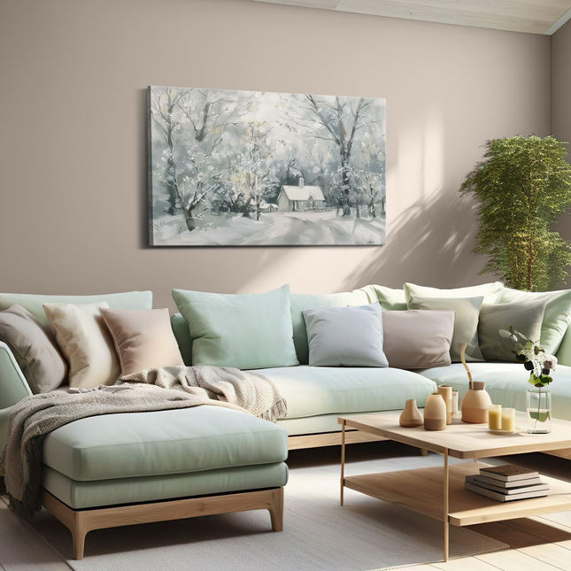 Canvas schilderij woonkamer Kunstwerk van een Winters Tafereel