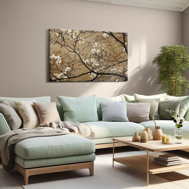 Canvas schilderij woonkamer Witte Bloemen aan een Boom
