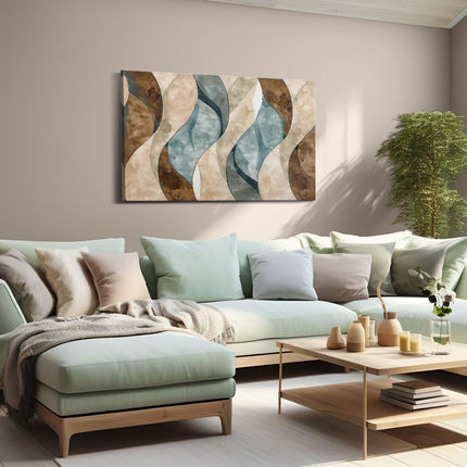 Canvas schilderij woonkamer Blauw, Bruin en Wit Golvend Patroon