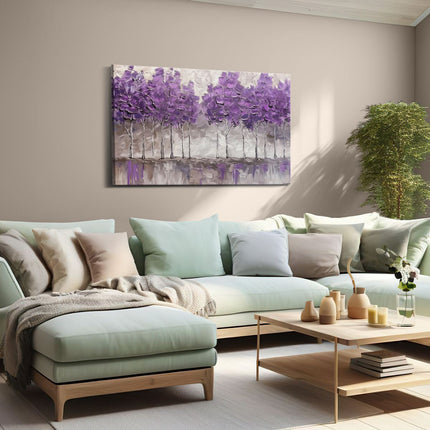 Canvas schilderij woonkamer Paarse Bomen op een Witte Achtergrond