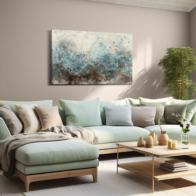 Canvas schilderij woonkamer Abstract Kunstwerk met Blauwe en Bruine Kleuren