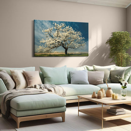 Canvas schilderij woonkamer Witte Boom in een Veld