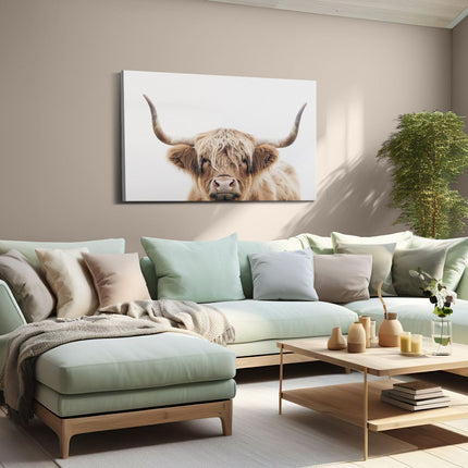 Canvas schilderij woonkamer Schotse Hooglandkoe met Hoorns