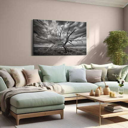 Canvas schilderij woonkamer Dode Boom Midden in een Stormachtige Lucht
