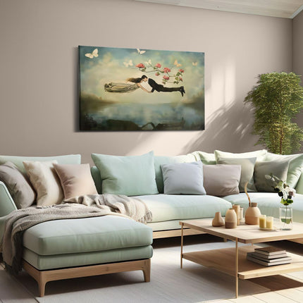 Canvas schilderij woonkamer Man en een Vrouw Vliegen in de Lucht