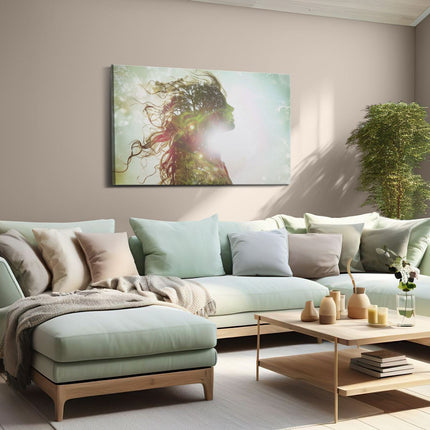 Canvas schilderij woonkamer Vrouwenhoofd met een Boom op de Achtergrond