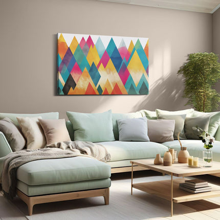 Canvas schilderij woonkamer Kleurrijke Driehoeken op een Witte Achtergrond