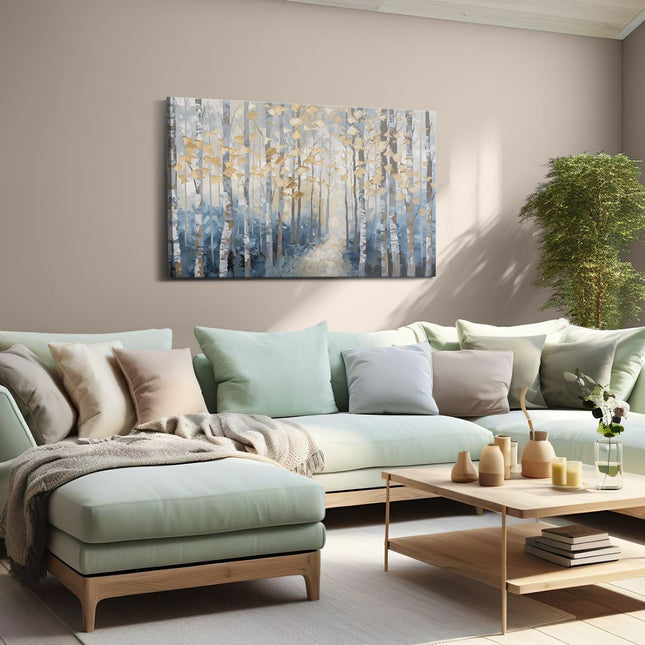 Canvas schilderij woonkamer Kunstwerk van Berkenbomen in een Bos