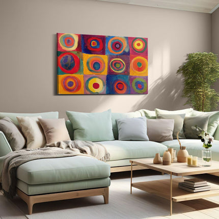 Canvas schilderij woonkamer Kleurrijke Cirkels op een Vierkant Canvas