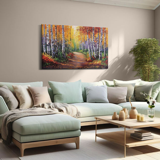 Canvas schilderij woonkamer Berkenbomen in de Herfst
