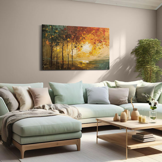 Canvas schilderij woonkamer Kunstwerk van Bomen en een Zonsondergang