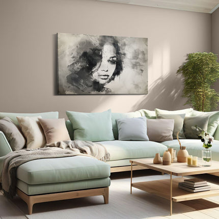 Canvas schilderij woonkamer Portret van een Vrouw in Zwart Wit