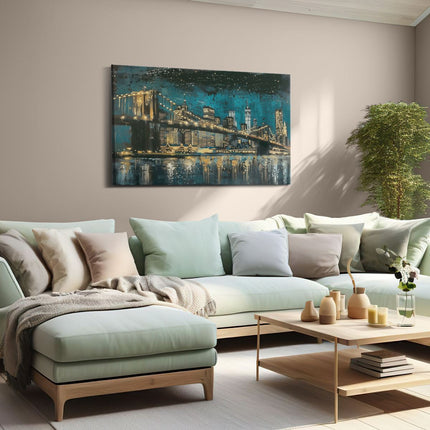 Canvas schilderij woonkamer Brooklyn Bridge 's Nachts