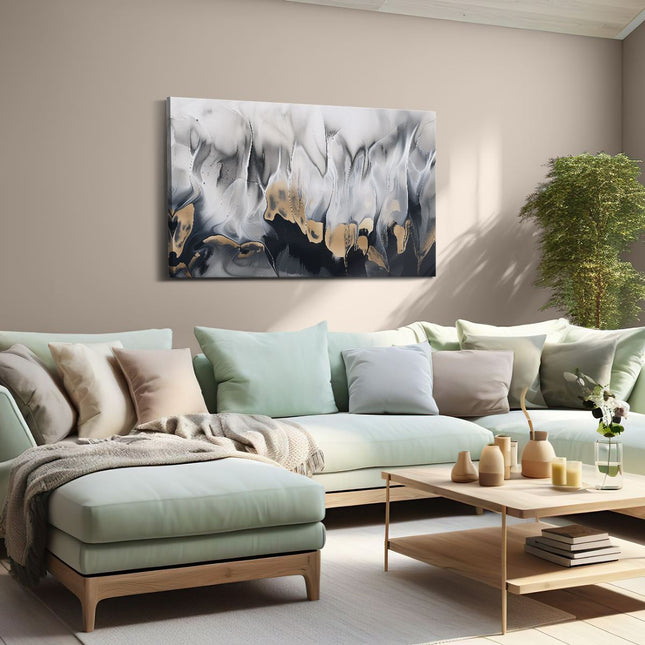 Canvas schilderij woonkamer Zwart en Goud Abstract Kunstwerk