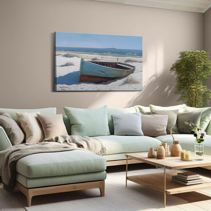 Canvas schilderij woonkamer Boot in het Zand