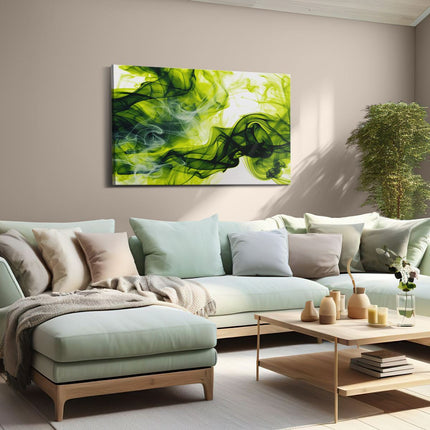 Canvas schilderij woonkamer Groene en Zwarte Rook op een Witte Achtergrond