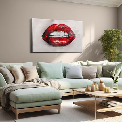 Canvas schilderij woonkamer De Rode Lippen van de Vrouw met Witte Tanden