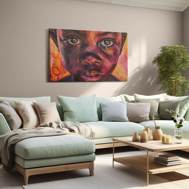 Canvas schilderij woonkamer Kunstwerk van het Gezicht van een Kind