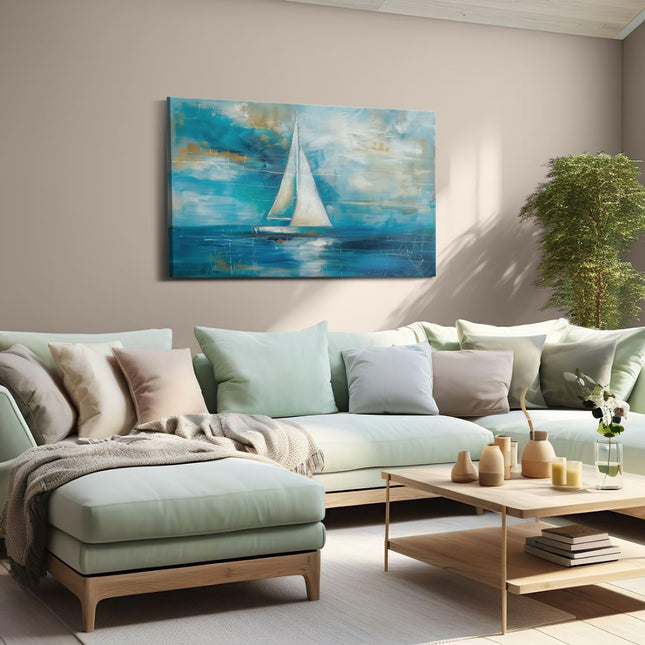 Canvas schilderij woonkamer Kunstwerk van een Zeilboot in de Oceaan