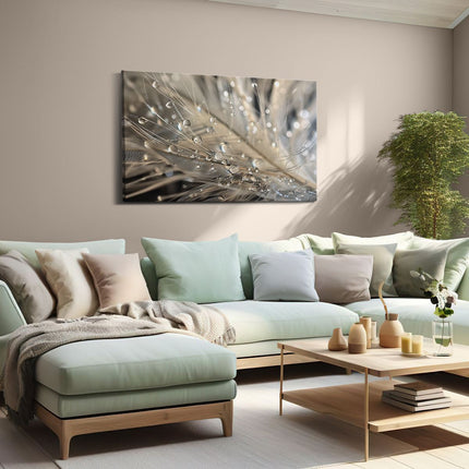 Canvas schilderij woonkamer Waterdruppels op een Veer