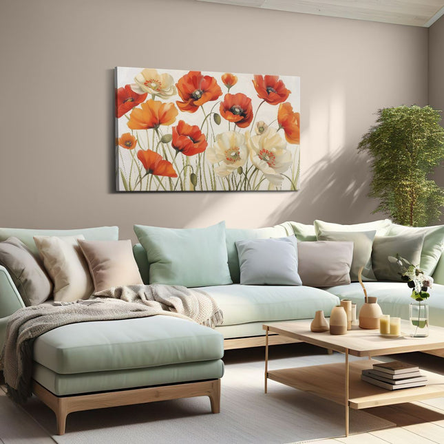 Canvas schilderij woonkamer Kunstwerk van Rode en Witte Klaprozen