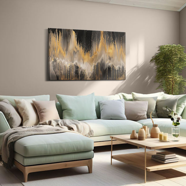 Canvas schilderij woonkamer Zwart en Goud Abstract Kunstwerk