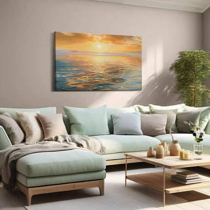 Canvas schilderij woonkamer De Zon gaat onder boven de Oceaan