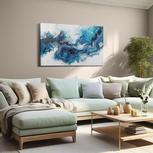 Canvas schilderij woonkamer Blauw en Wit Kunstwerk op een Witte Achtergrond