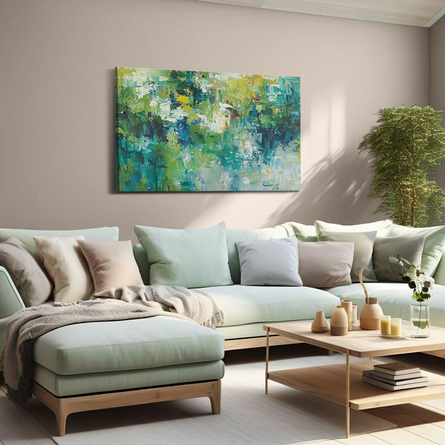 Canvas schilderij woonkamer Abstract Kunstwerk van Groen, Blauw en Geel